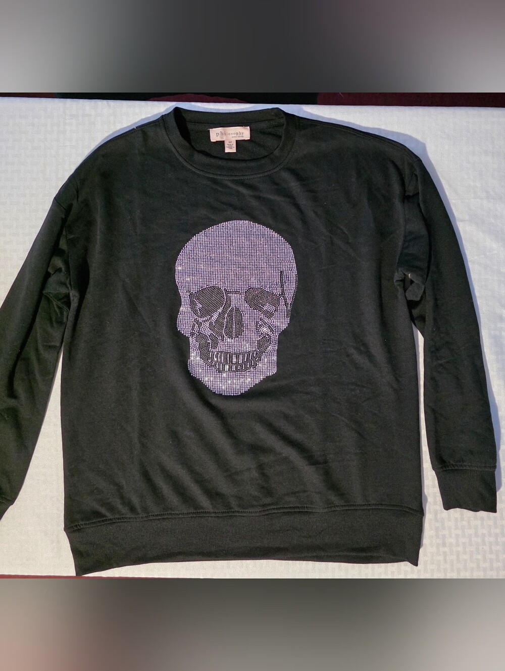 NWOT Philosophy Black Sweatshirt with Crystal Skull